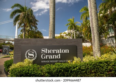 Main Beach, Queensland, Australia - January 2, 2021: Sheraton Grand Mirage Resort Gold Coast Sign