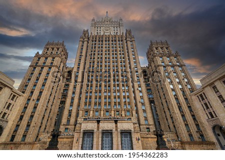 Main building of Ministry of Foreign Affairs of Russia (Stalin skyscraper) in Moscow, Russia
