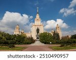 The main building of Moscow state University and the monument to M. V. Lomonosov. Moscow, Russia