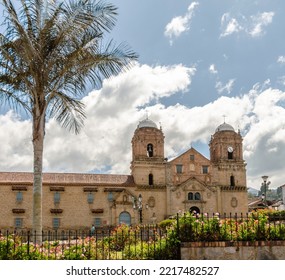 Main Church Of The Beautiful Historical Colombian Village Mongui, Boyaca, Colombia.