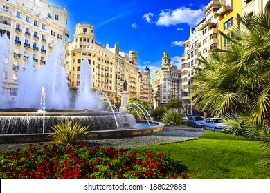 Main city square of Valencia, The Plaza del Ayuntamiento in bright afternoon colors, Spain - Powered by Shutterstock