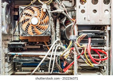 The Main Components Of The Outdated, Dusty And Non-working Computer