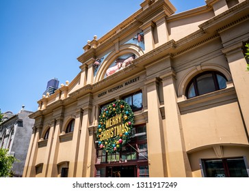 Main Entrance And Facade Of The Queen Victoria Market With Christmas Garland In Melbourne Victoria Australia