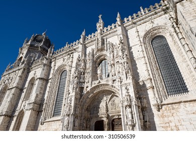 Main facade of Jeronimos Monastery, Lisbon, Portugal.