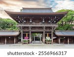 Main gate of Meiji Shinto shrine in Shibuya, Tokyo, Japan
 (translation "Dedication to Kasama Inari Shrine")