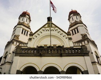 Main gate with two tower dome at Lawang Sewu building photo taken in Semarang Indonesia