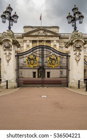 The main gates at Buckingham Palace in London UK