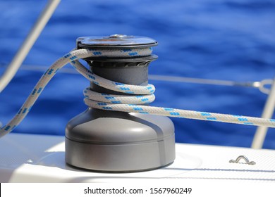 Main Halyard Winch On Sailing Yacht