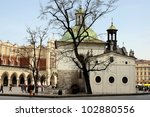 Main Market Place in Krakow with Cloth hall and St.Adalbert church