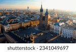 Main Market square or Rynek Glowny with a Town Hall, Sukiennice and St. Mary