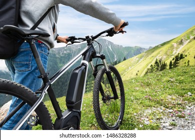 Main On Mountain With His Bike In Alps - Shutterstock ID 1486328288