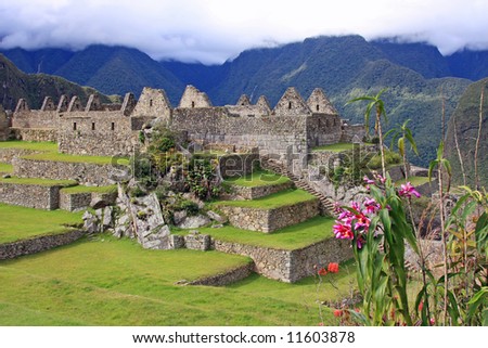 Main Plaza in the Machu Picchu Sanctuary, Peru, showing the ruins of the once great city