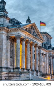 The Main Portal Of The Reichstag In Berlin At Dawn