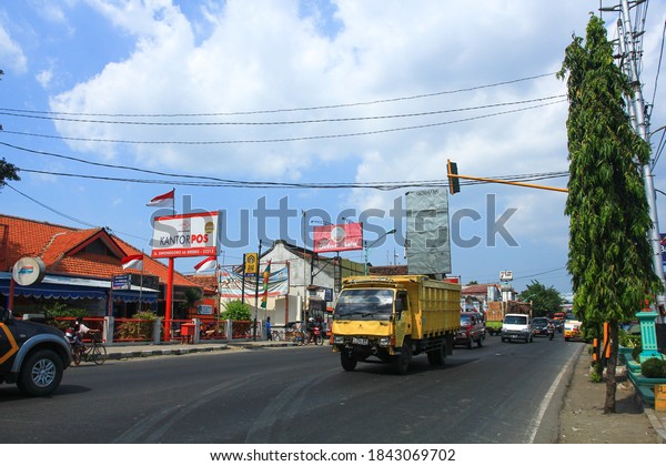 main road pantura line, north of\
Java island. Brebes. Indonesia. Central Java. 02 September\
2013