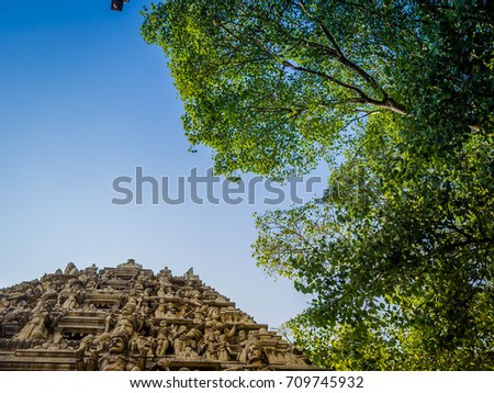 The main sacred building, pyramid like, of the Brihadeeswarar Temple, Hindu living temple dedicated to Lord Shiva located in Thanjavur in the Indian state of Tamil Nadu, India