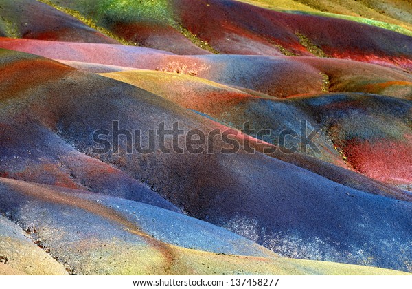 Main sight of Mauritius island.\
Unusual volcanic formation seven colored earths in\
Chamarel.