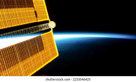 Main solar arrays from the International space station floating above earth in outer space. Digitally enhanced. Elements of this image furnished by NASA. - Powered by Shutterstock