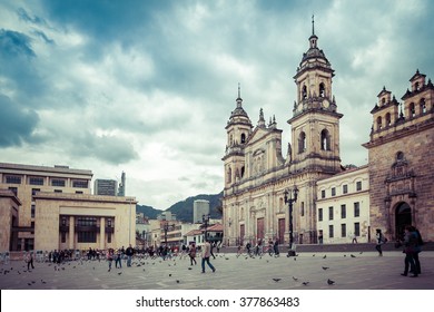 main square with church, Bolivar square in Bogota, Colombia, Latin America