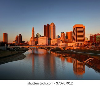 Main Street Bridge In Columbus, Ohio At Dusk