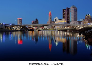 Main Street Bridge In Columbus, Ohio At Dusk