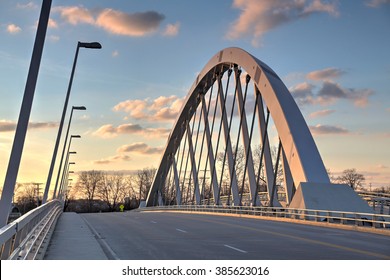 Main Street Bridge In Columbus, Ohio At Dusk With Vibrant Sky