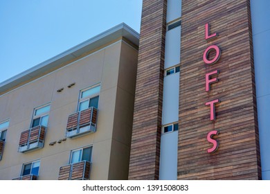 Main Street Cupertino Lofts Luxury Modern Apartments Facade At Silicon Valley - Cupertino, California, USA - May 7, 2019