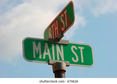 Main Street On Blue Sky, Main Street Sign U.S.A.