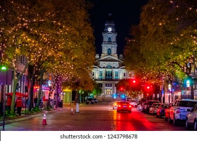  Main Street And Texas Street At Night  Downtown Fort Worth, Texas, USA, November 23,2018