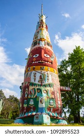 Main Totem Pole In Ed Galloways Totem Pole Park Near Route 66 Featuring Native American And Folk Art Foyil Oklahoma USA 5 12 2018