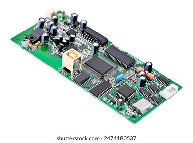 Mainboard of old scanner, isolated on white background