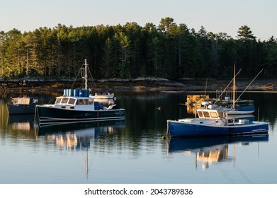 Maine Lobster Boats Moored in a Harbour of Calm Water