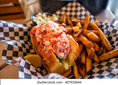 Maine Lobster Roll Served On Plate 