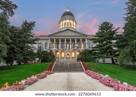 The Maine State House in Augusta, Maine, USA at dawn.