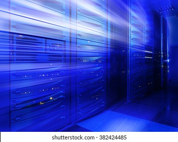 Mainframe Stack In The Server Room Blue Blur