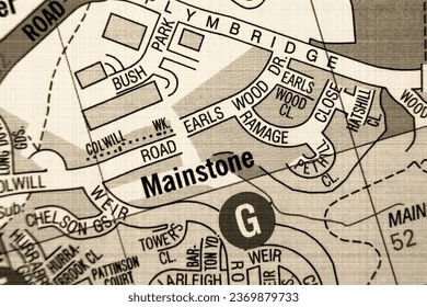 Mainstone, Devon, England, United Kingdom atlas map town name in sepia - Shutterstock ID 2369879733