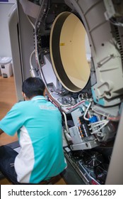 Maintenance Engineer Installation And Checking MRI Scanner In The Hospital.