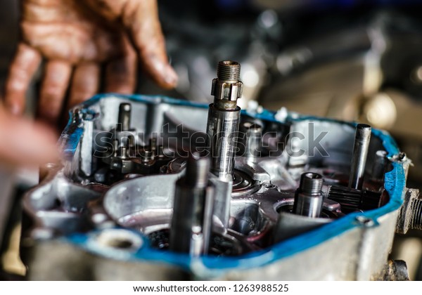 Maintenance and fix repair gear engine hand of
technician close up, Transpoirt
industry