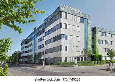 MAINZ, GERMANY - APRIL 25, 2020: The street view of the BioNtech SE building. The German biotechnology company is researching a vaccine against Covid-19.