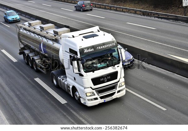MAINZ,GERMANY-FEB 20:MAN oil  truck on the highway\
on February 20,2015 in Mainz,Germany.MAN SE, formerly MAN AG, is a\
German mechanical engineering company and parent company of the MAN\
Group.