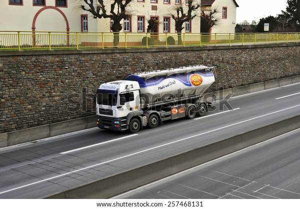 MAINZ,GERMANY-FEB 20:MAN truck on the highway on\
February 20,2015 in Mainz,Germany.MAN SE, formerly MAN AG, is a\
German mechanical engineering company and parent company of the MAN\
Group