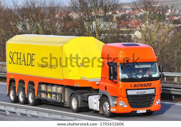 Mainz,Germany-February 18,2016:  truck on the\
route to\
Mainz.