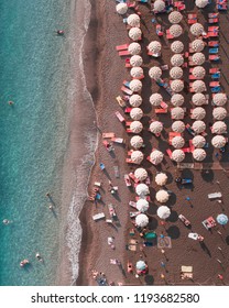Maiori Beach On The Amalfi Coast In Italy. Top Down Aerial View. 