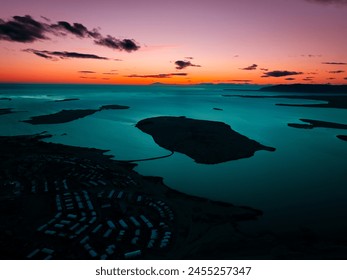 Majestic Aerial Flight Through Epic Iceland Landscape, Road and Ocean at Golden Hour Sunset Colours Scandinavian Landscape Amazing Nature, drone footage. - Powered by Shutterstock