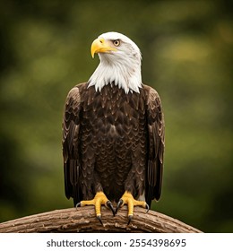 A majestic bald eagle perched on a tree branch.