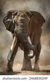 A majestic big tusker elephant stands proudly, its immense tusks curving gracefully. The sheer size and power of this magnificent creature exude an awe-inspiring presence.