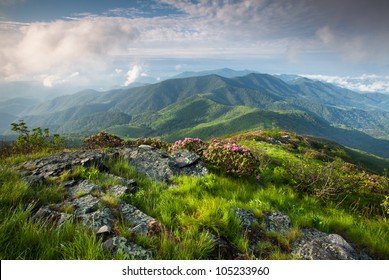 Majestic Blue Ridge Mountain Landscape on the Grassy Ridge spur trail off the Appalachian Trail along the state borders of Western North Carolina and Eastern Tennessee
