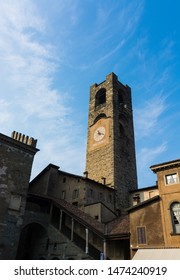 The Majestic civic tower of Bergamo, the highest bell tower of the city, symbol of Bergamo Alta, Lombardia, Italia.
