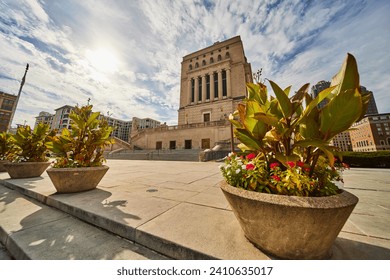 Majestic Classical Building with Grand Staircase, Urban Plaza View - Powered by Shutterstock