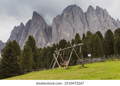 Majestic Dolomites with jagged peaks piercing the sky, surrounded by lush green valleys and serene alpine lakes, capturing the raw beauty of the mountains. - Powered by Shutterstock