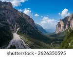 Majestic Dolomites mountain peaks seen from Alta Via 1 trekking route, Italy